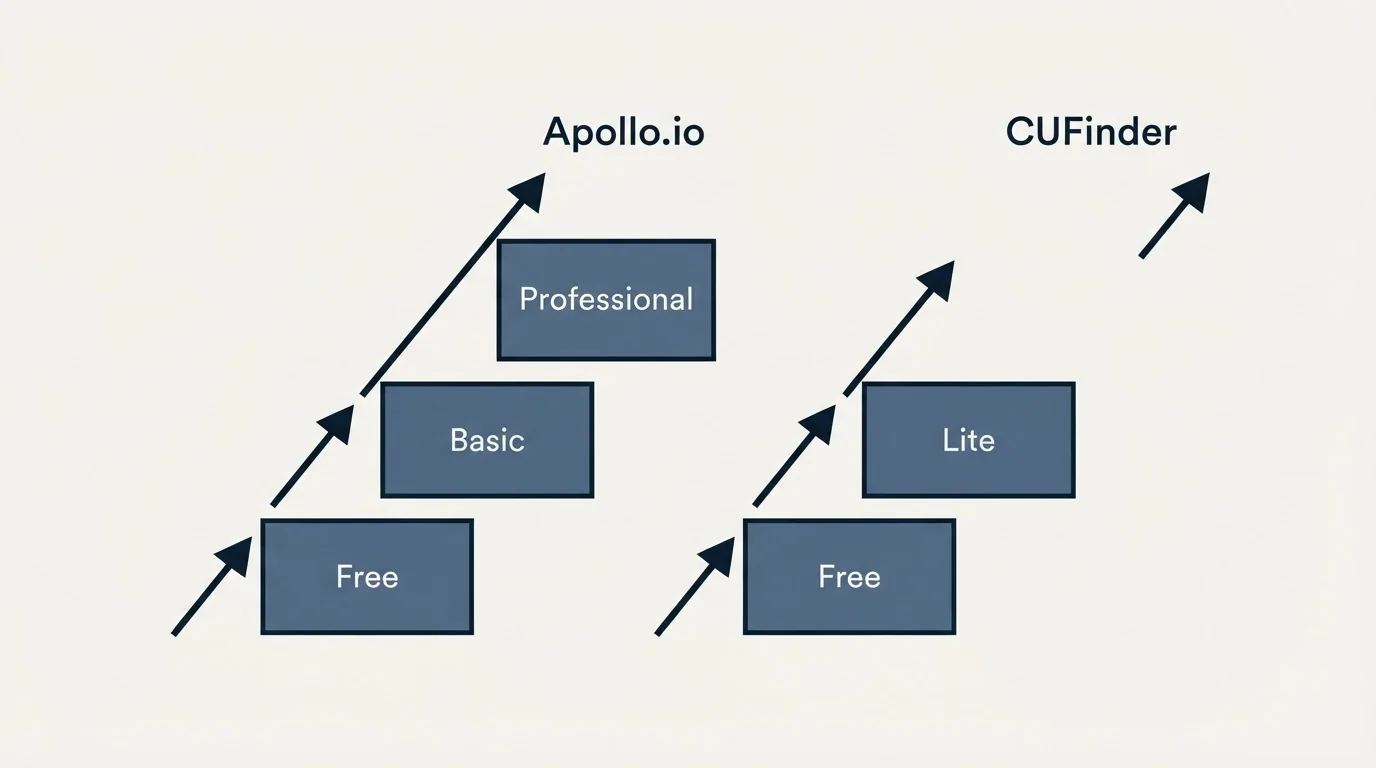 Pricing ladder: Pricing Comparison (Apollo.io, CUFinder, Free, Basic)