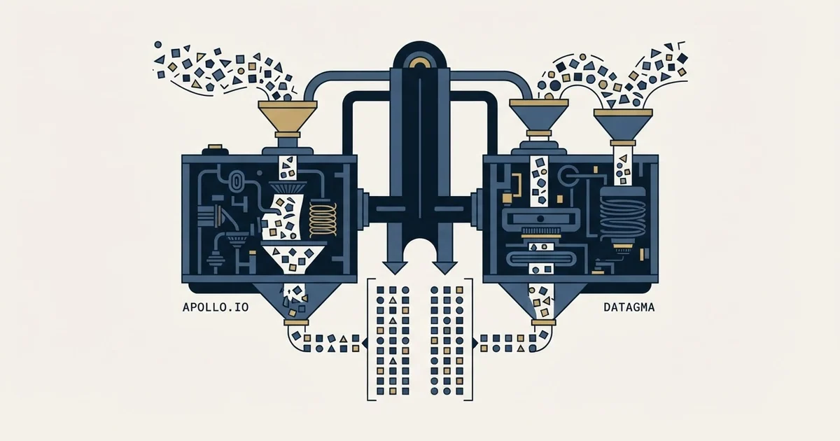 Editorial illustration for Apollo.io vs Datagma