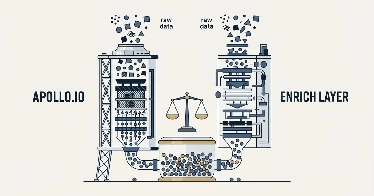 Editorial illustration for Apollo.io vs Enrich Layer