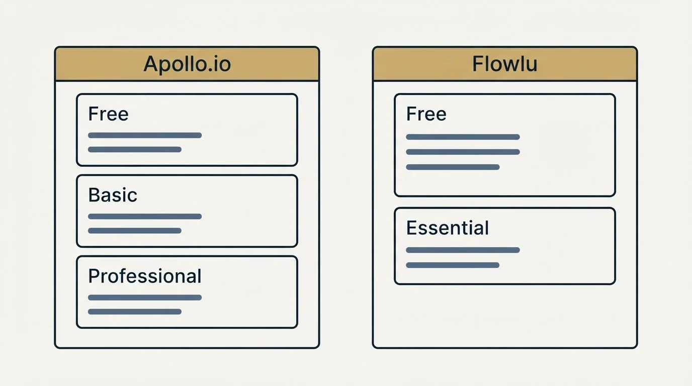 Pricing panels: Pricing Comparison (Apollo.io, Flowlu, Free, Basic)