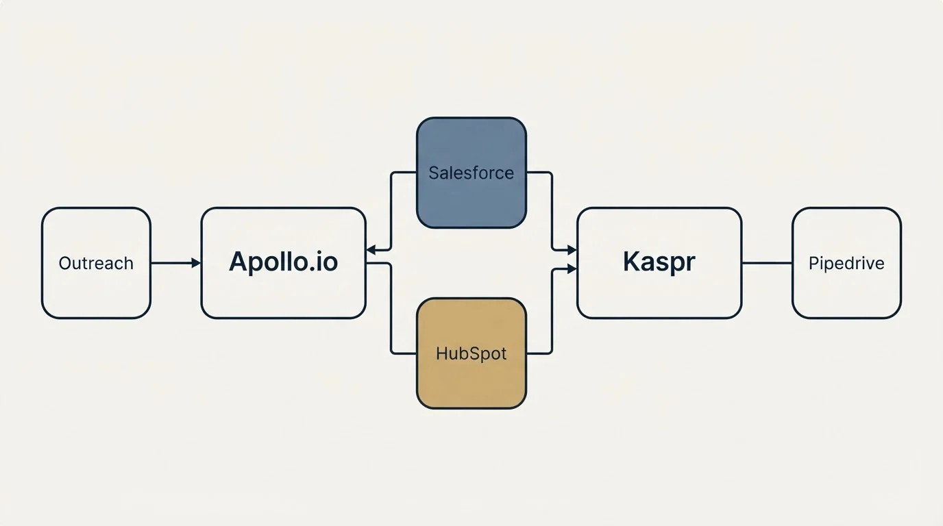 Integration flow: Integration Ecosystem (Apollo.io, Kaspr, Salesforce, HubSpot)