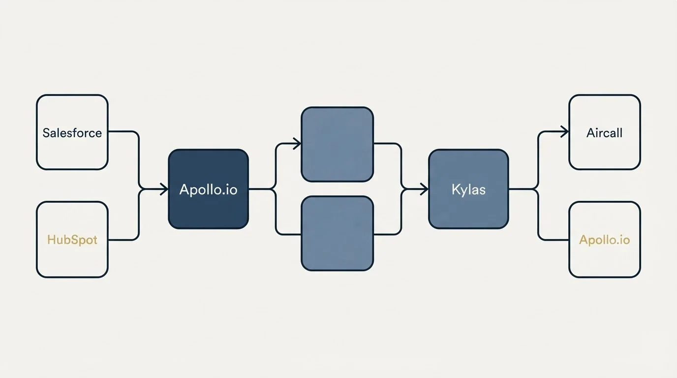 Integration schematic: Integration Ecosystem (Apollo.io, Kylas, Salesforce, Aircall)