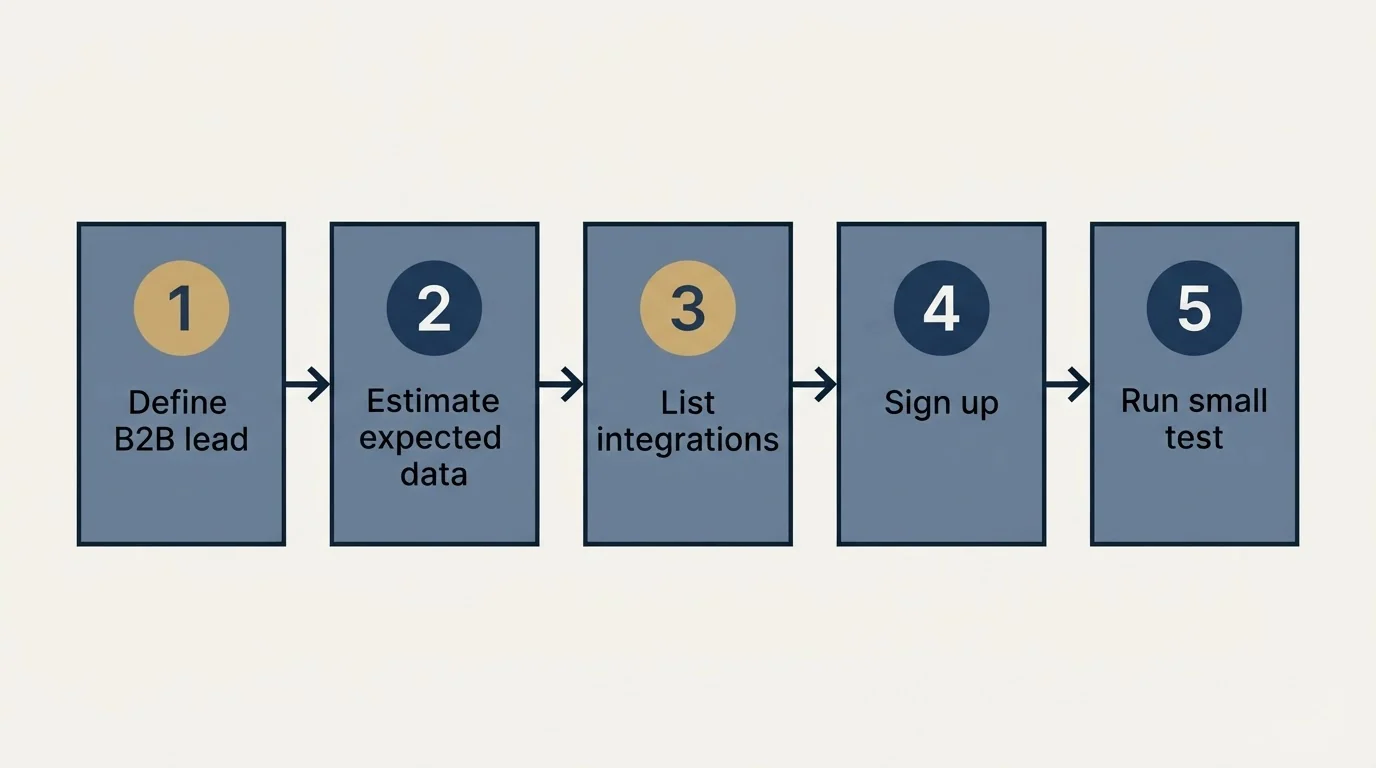 Step sequence: Getting Started Checklist (Define B2B lead, Estimate expected data, List integrations, Sign up)