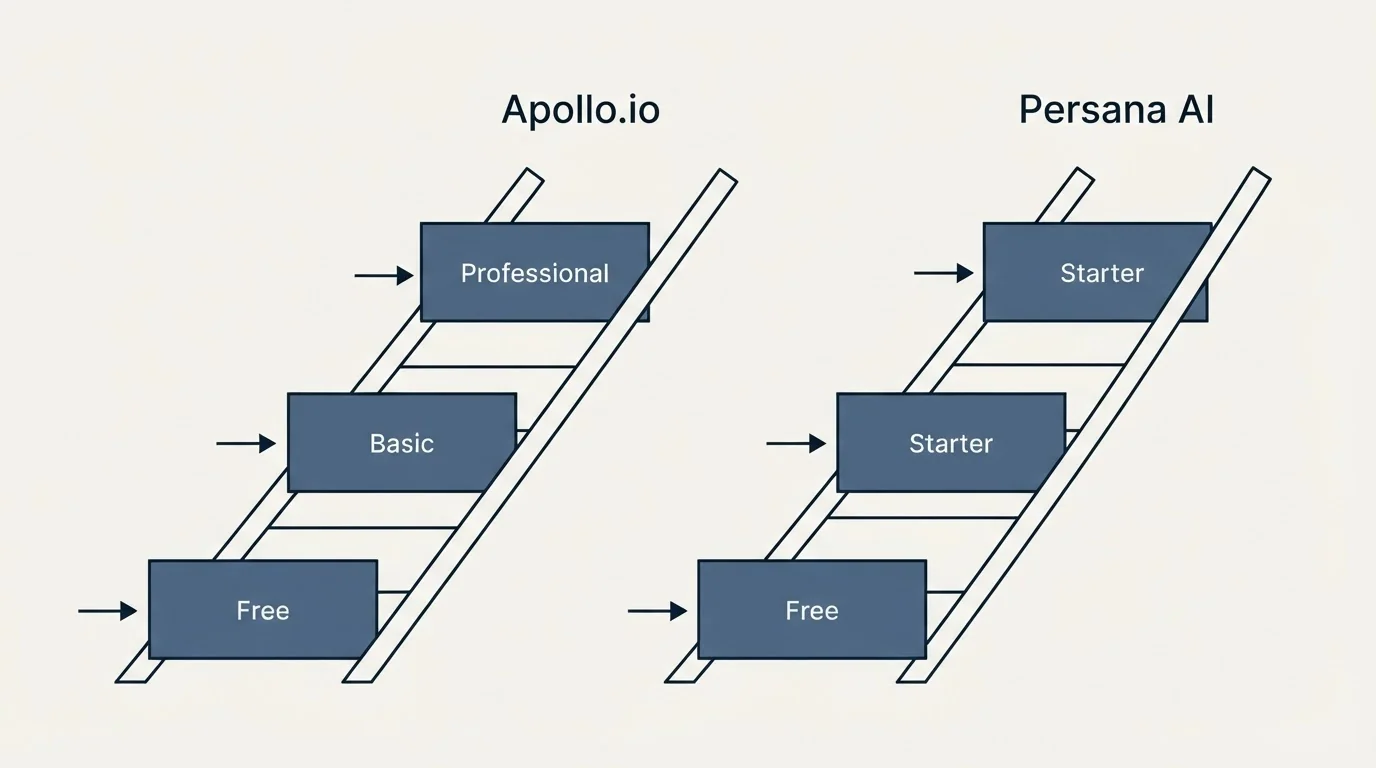 Pricing ladder: Pricing Comparison (Apollo.io, Persana AI, Free, Basic)