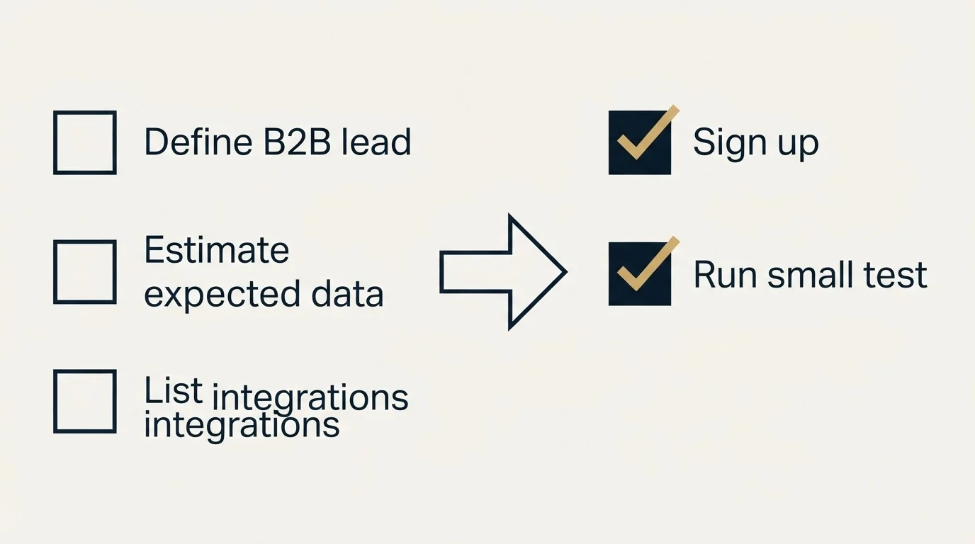 Before-and-after steps: Getting Started Checklist (Define B2B lead, Estimate expected data, List integrations, Sign up)