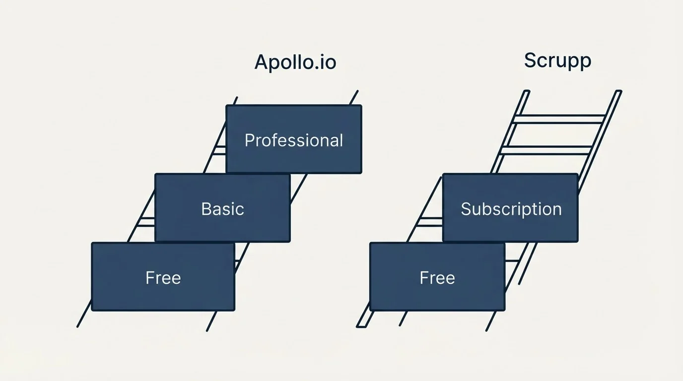 Pricing ladder: Pricing Comparison (Apollo.io, Scrupp, Free, Basic)