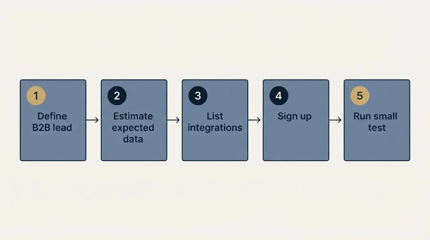 Step sequence: Getting Started Checklist (Define B2B lead, Estimate expected data, List integrations, Sign up)