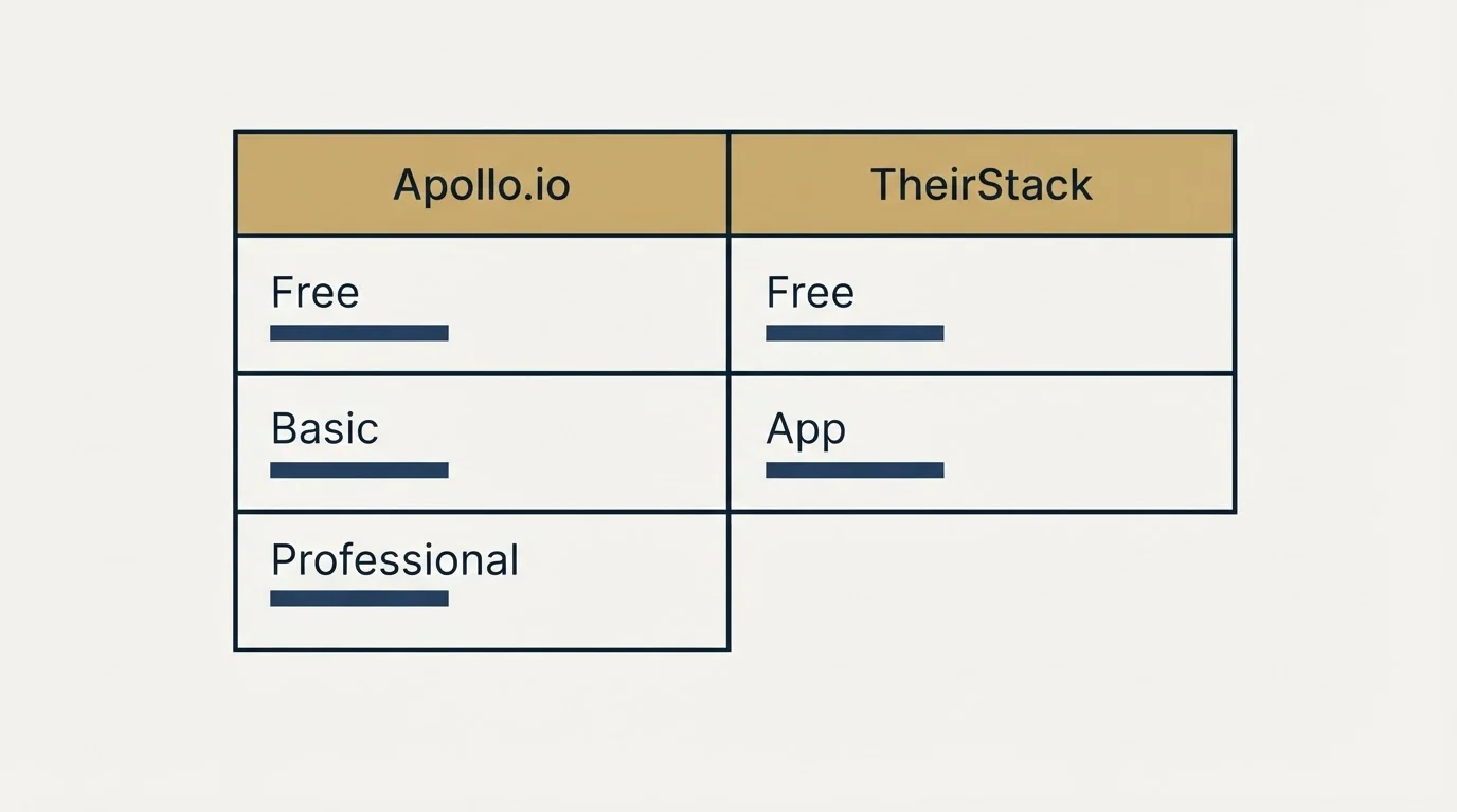 Pricing table: Pricing Comparison (Apollo.io, TheirStack, Free, Basic)