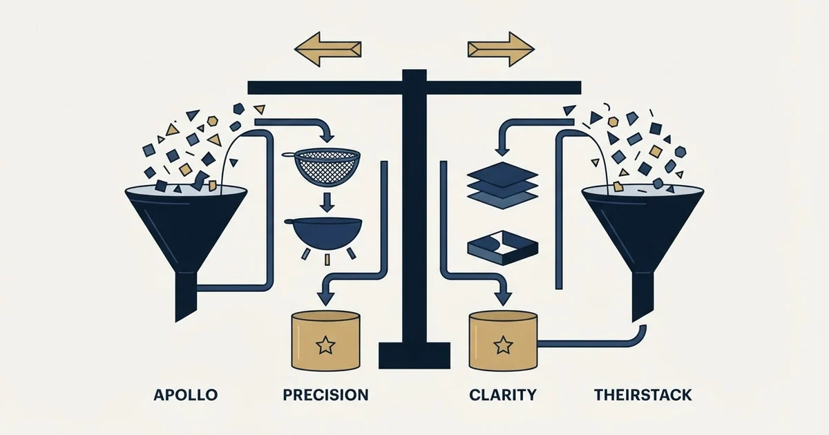 Editorial illustration for Apollo.io vs TheirStack