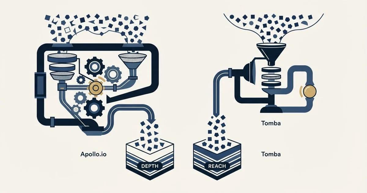 Editorial illustration for Apollo.io vs Tomba