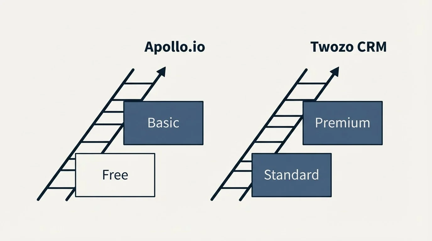 Pricing ladder: Pricing Comparison (Apollo.io, Twozo CRM, Free, Standard)