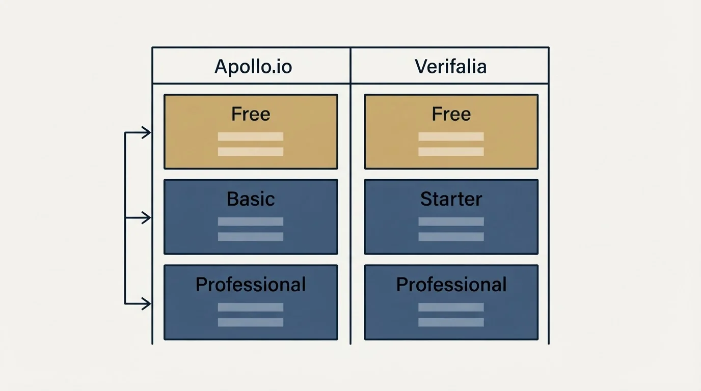 Pricing table: Pricing Comparison (Apollo.io, Verifalia, Free, Basic)
