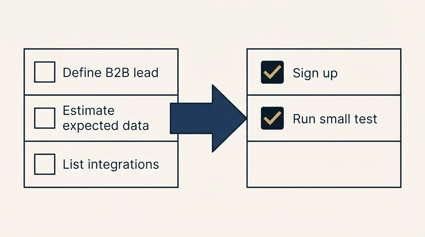 Before-and-after steps: Getting Started Checklist (Define B2B lead, Estimate expected data, List integrations, Sign up)