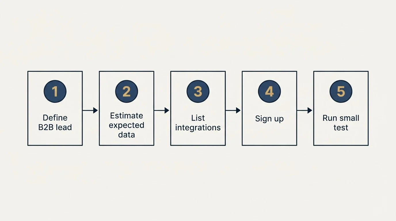 Step sequence: Getting Started Checklist (Define B2B lead, Estimate expected data, List integrations, Sign up)