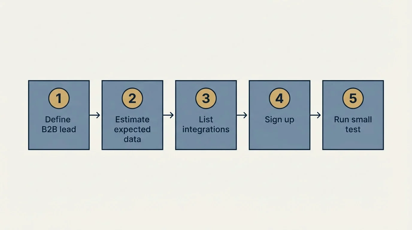 Step sequence: Getting Started Checklist (Define B2B lead, Estimate expected data, List integrations, Sign up)