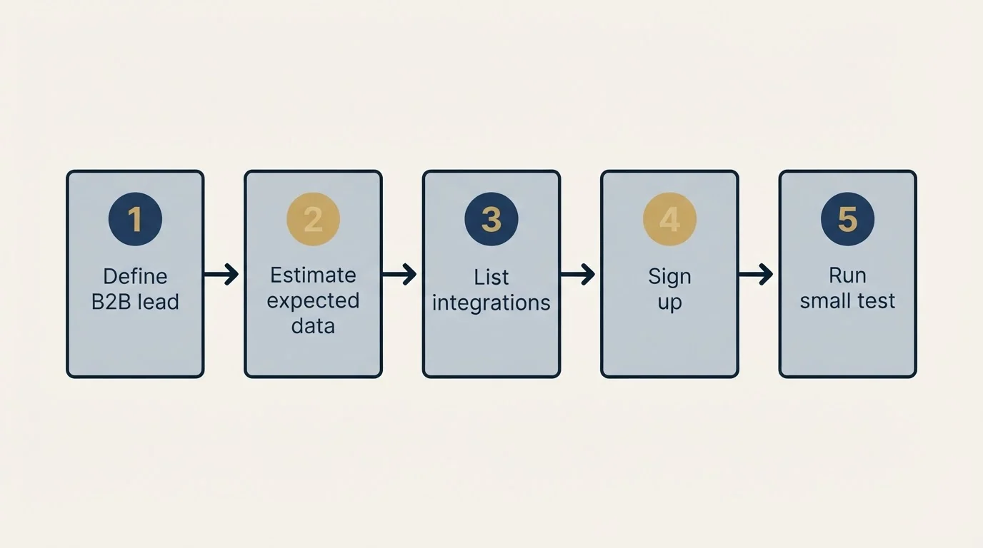 Step sequence: Getting Started Checklist (Define B2B lead, Estimate expected data, List integrations, Sign up)