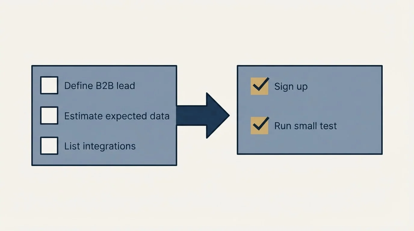 Before-and-after steps: Getting Started Checklist (Define B2B lead, Estimate expected data, List integrations, Sign up)