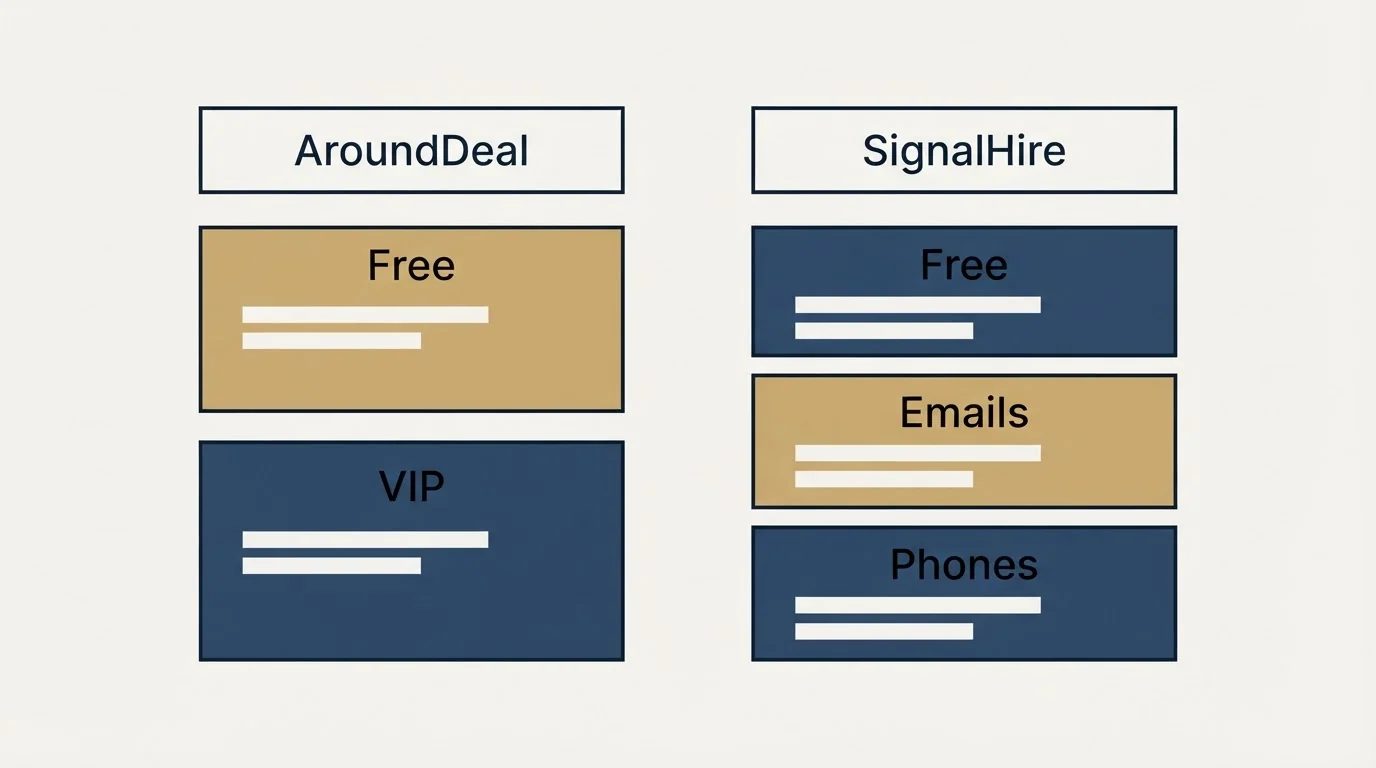 Pricing table: Pricing Comparison (AroundDeal, SignalHire, Free, VIP)