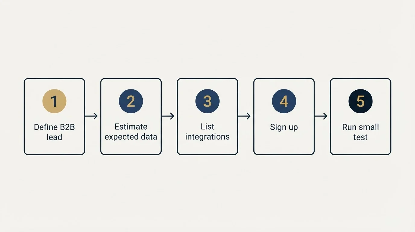 Step sequence: Getting Started Checklist (Define B2B lead, Estimate expected data, List integrations, Sign up)