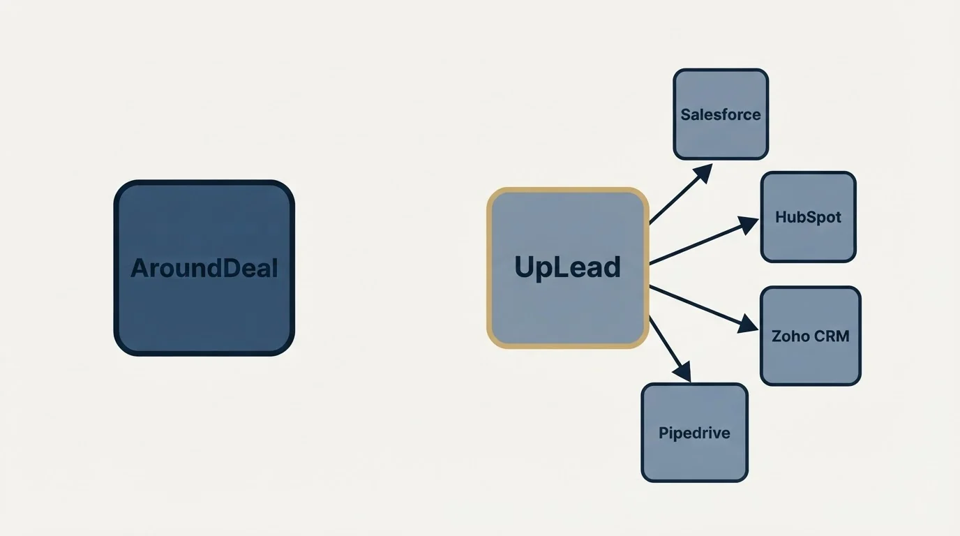Integration schematic: Integration Ecosystem (AroundDeal, UpLead, Salesforce, HubSpot)