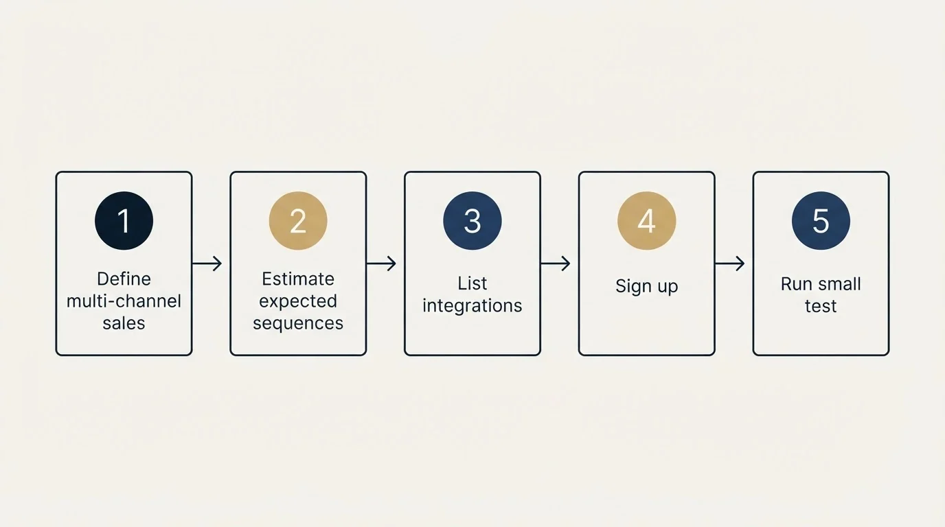 Step sequence: Getting Started Checklist (Define multi-channel sales, Estimate expected sequences, List integrations, Sign up)