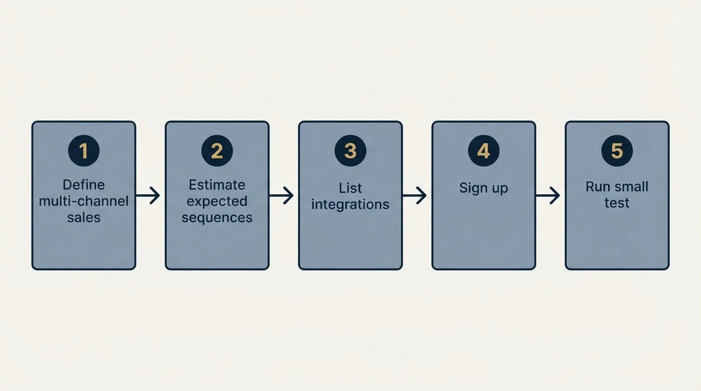 Step sequence: Getting Started Checklist (Define multi-channel sales, Estimate expected sequences, List integrations, Sign up)