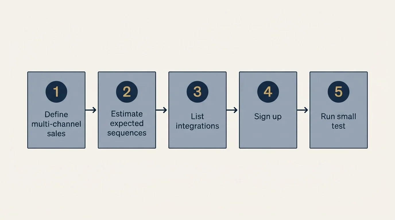 Step sequence: Getting Started Checklist (Define multi-channel sales, Estimate expected sequences, List integrations, Sign up)
