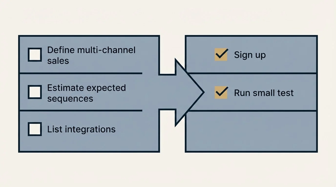 Before-and-after steps: Getting Started Checklist (Define multi-channel sales, Estimate expected sequences, List integrations, Sign up)