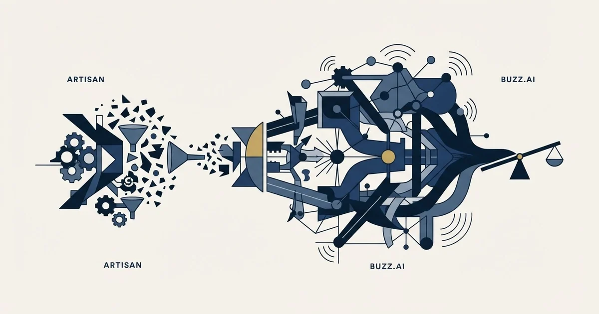 Editorial illustration for Artisan vs Buzz.ai