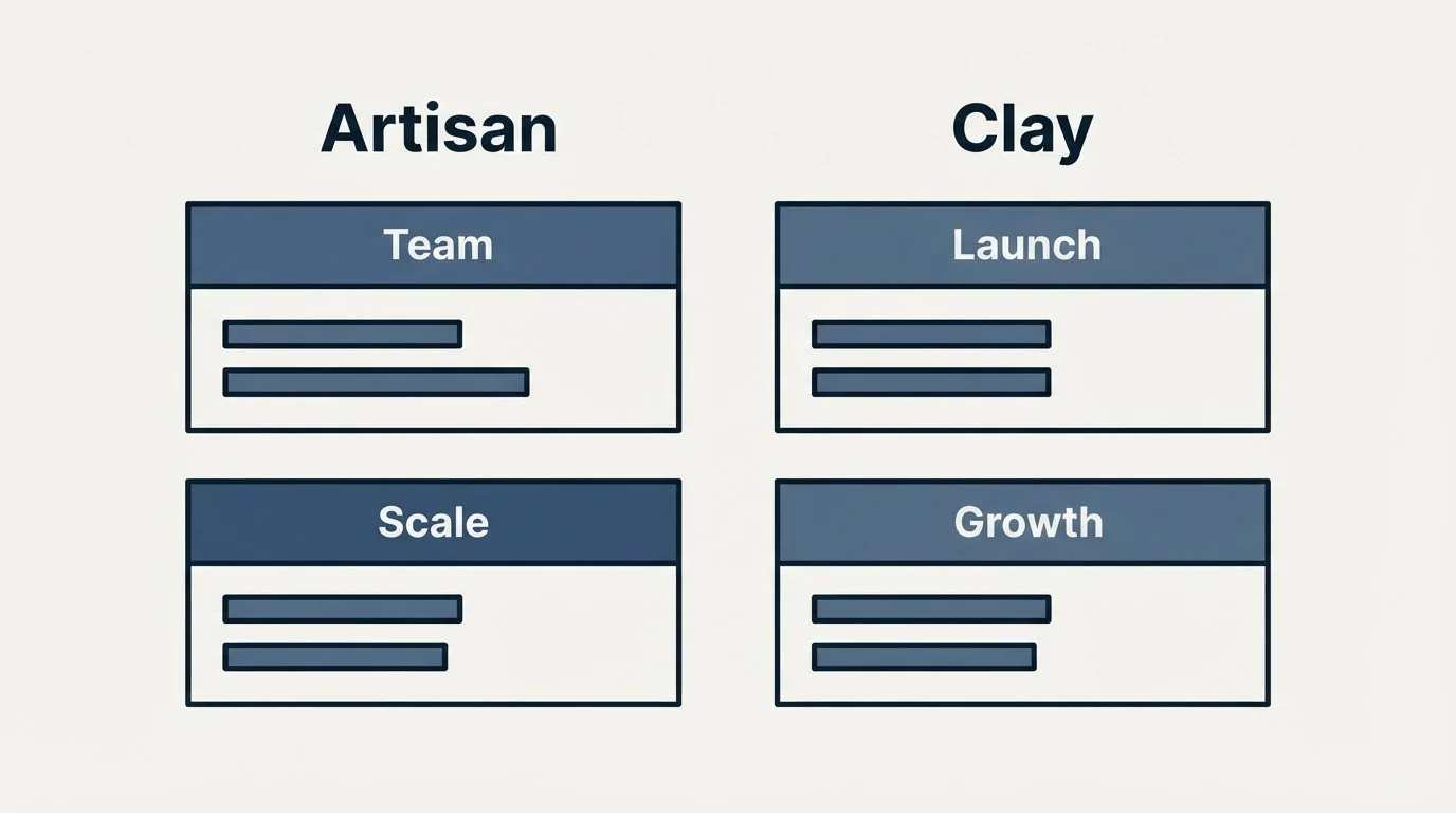 Pricing table: Pricing Comparison (Artisan, Clay, Team, Launch)