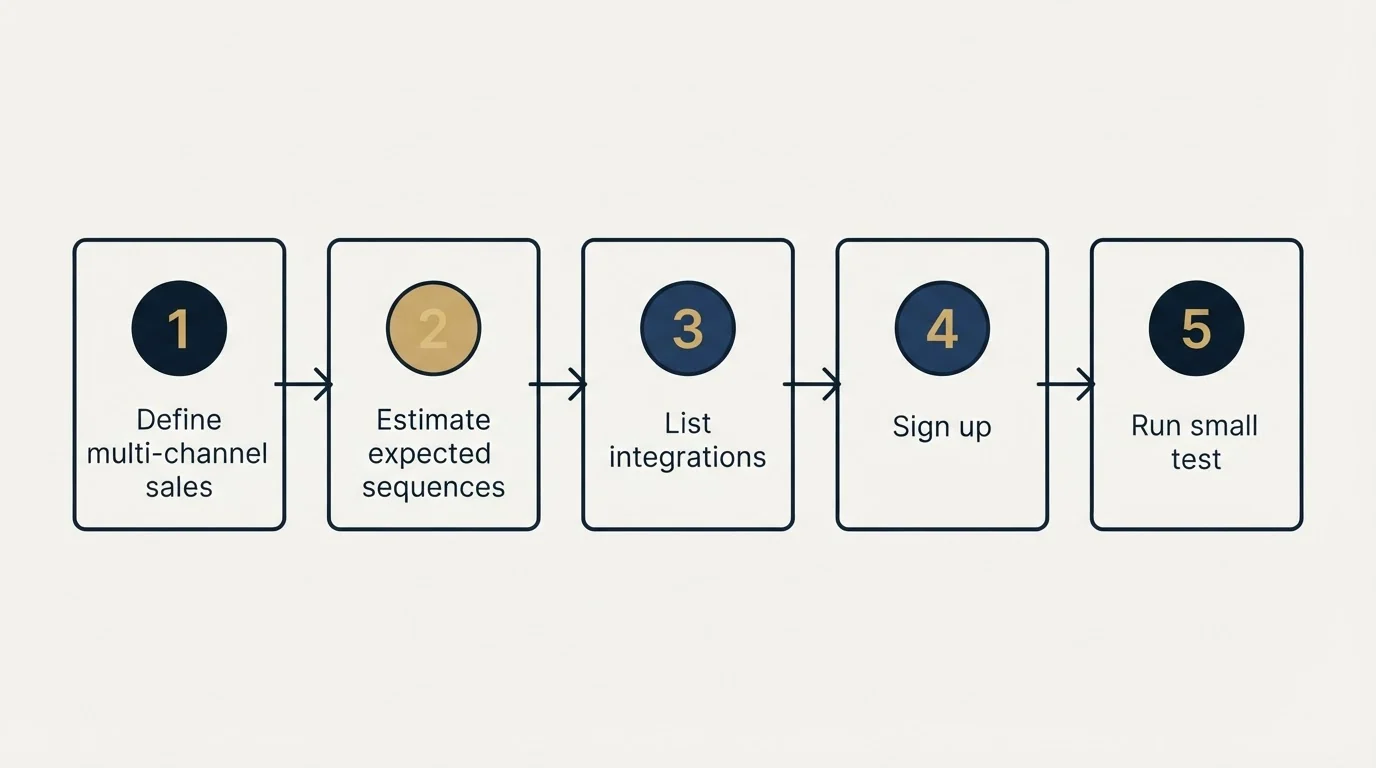 Step sequence: Getting Started Checklist (Define multi-channel sales, Estimate expected sequences, List integrations, Sign up)