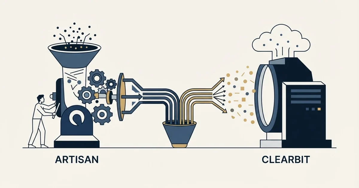 Editorial illustration for Artisan vs Clearbit