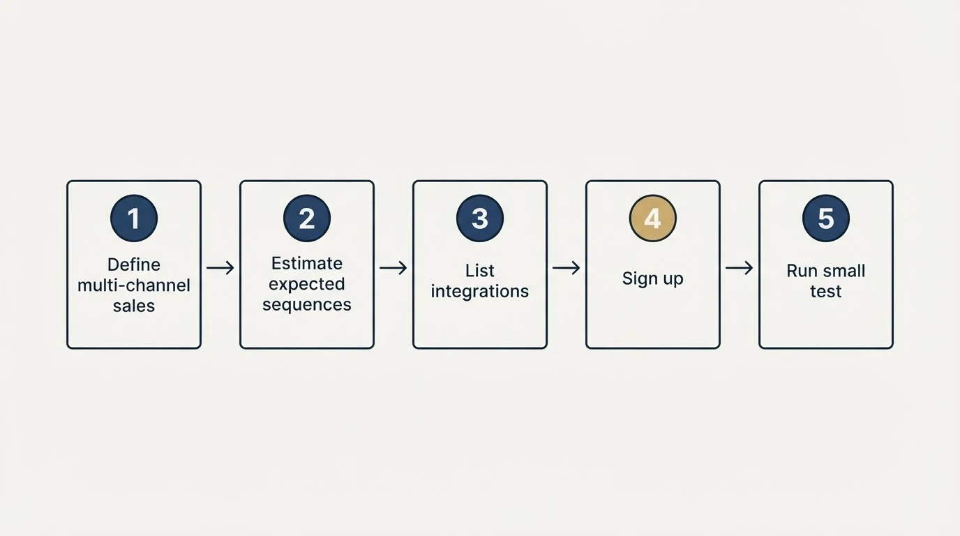 Step sequence: Getting Started Checklist (Define multi-channel sales, Estimate expected sequences, List integrations, Sign up)
