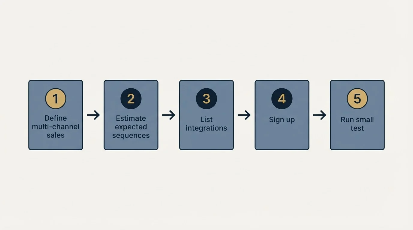 Step sequence: Getting Started Checklist (Define multi-channel sales, Estimate expected sequences, List integrations, Sign up)