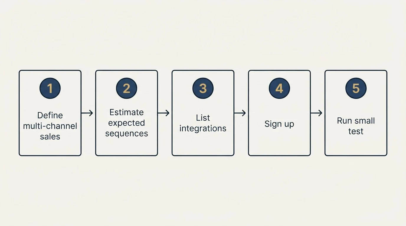 Step sequence: Getting Started Checklist (Define multi-channel sales, Estimate expected sequences, List integrations, Sign up)