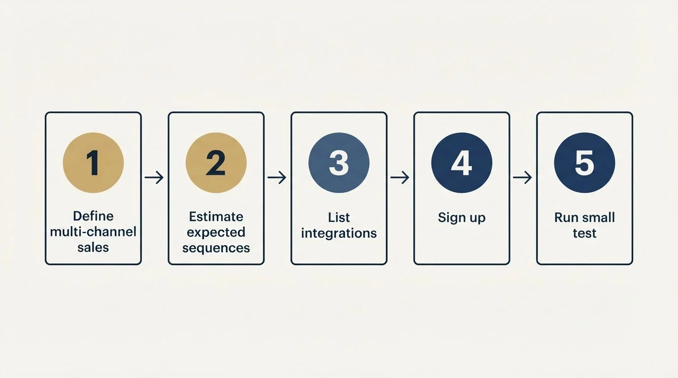 Step sequence: Getting Started Checklist (Define multi-channel sales, Estimate expected sequences, List integrations, Sign up)