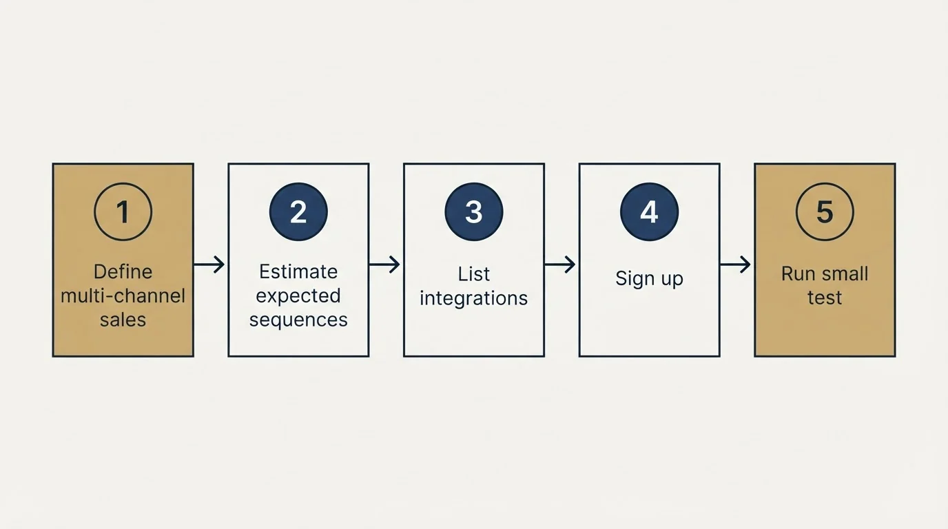 Step sequence: Getting Started Checklist (Define multi-channel sales, Estimate expected sequences, List integrations, Sign up)