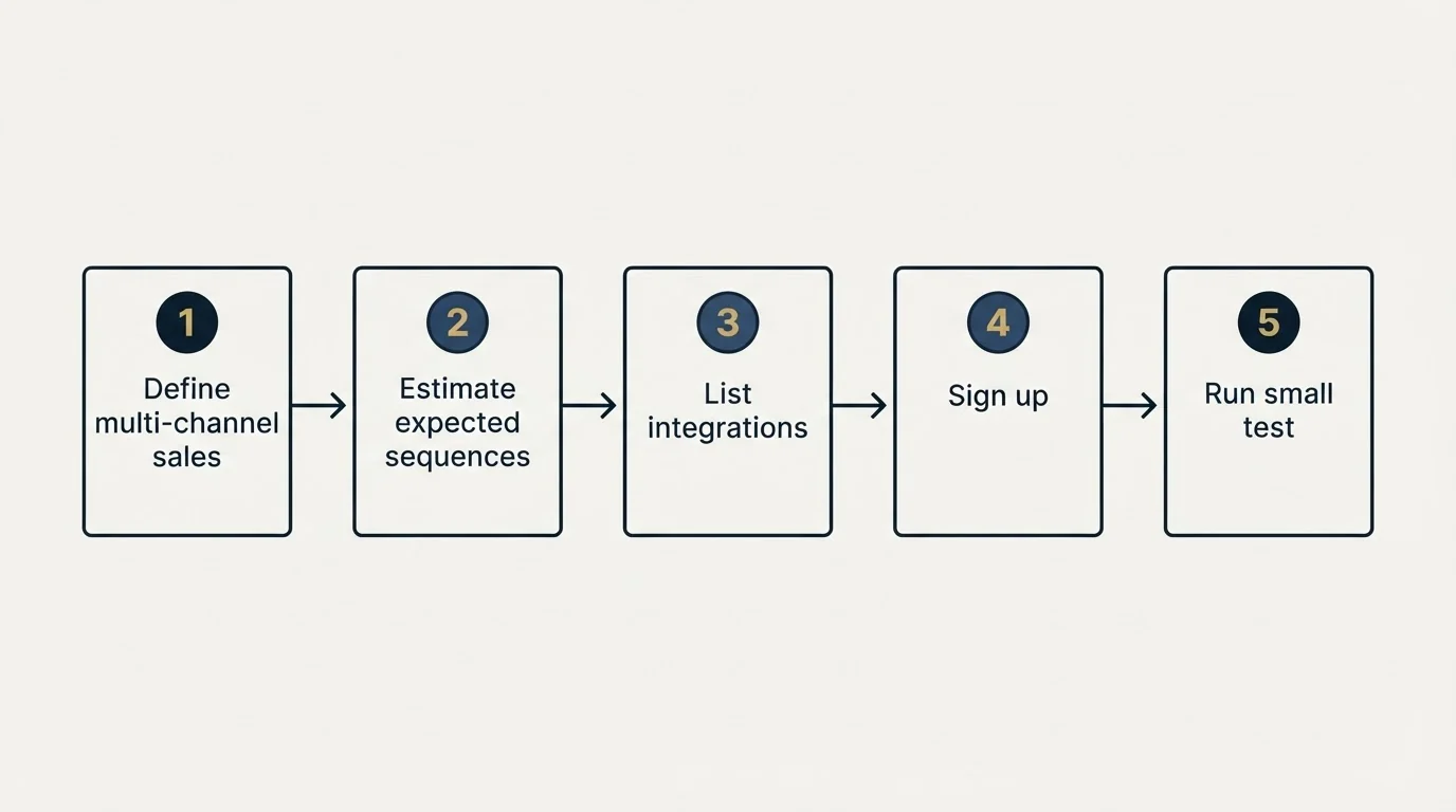 Step sequence: Getting Started Checklist (Define multi-channel sales, Estimate expected sequences, List integrations, Sign up)