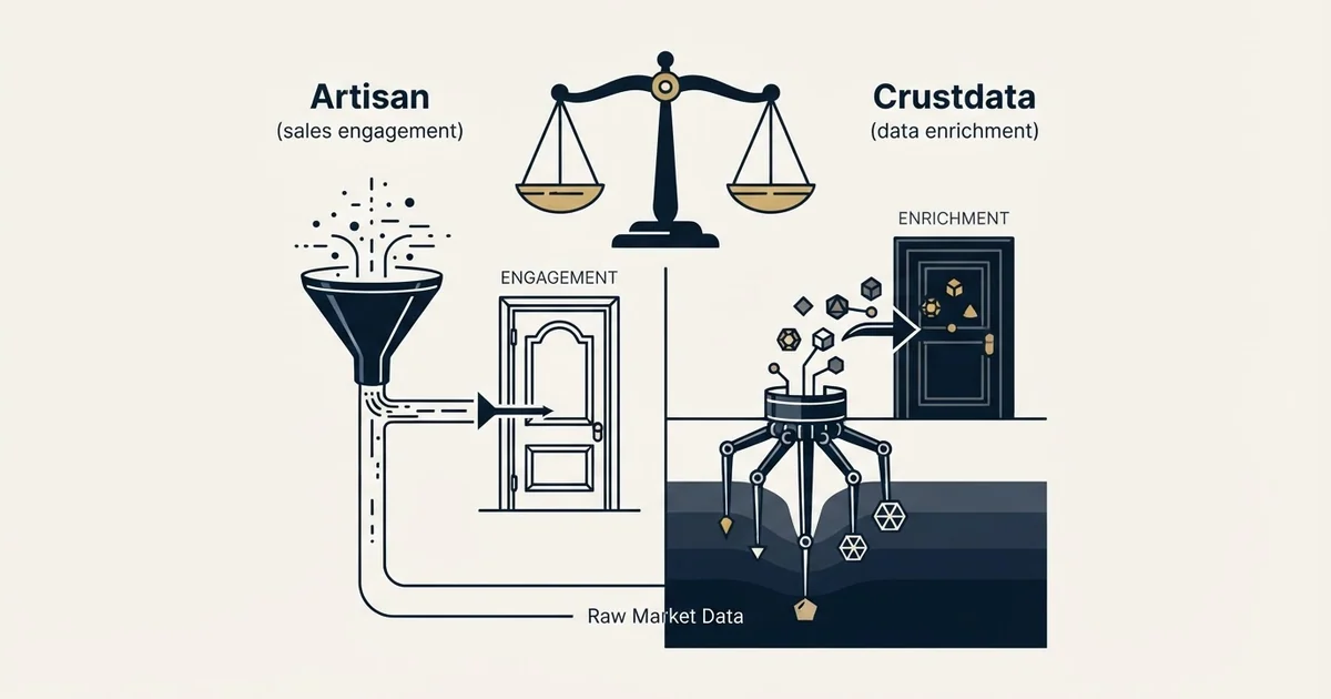 Editorial illustration for Artisan vs Crustdata