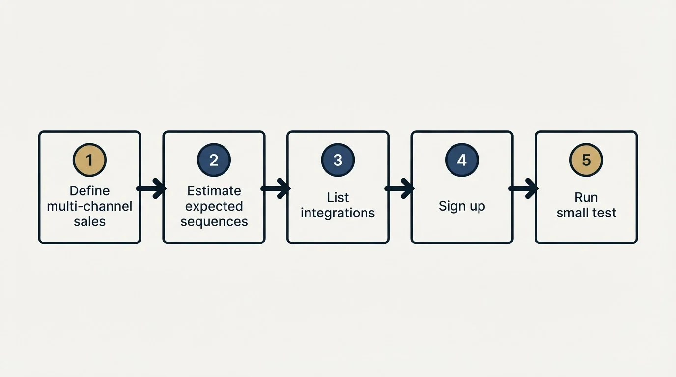Step sequence: Getting Started Checklist (Define multi-channel sales, Estimate expected sequences, List integrations, Sign up)