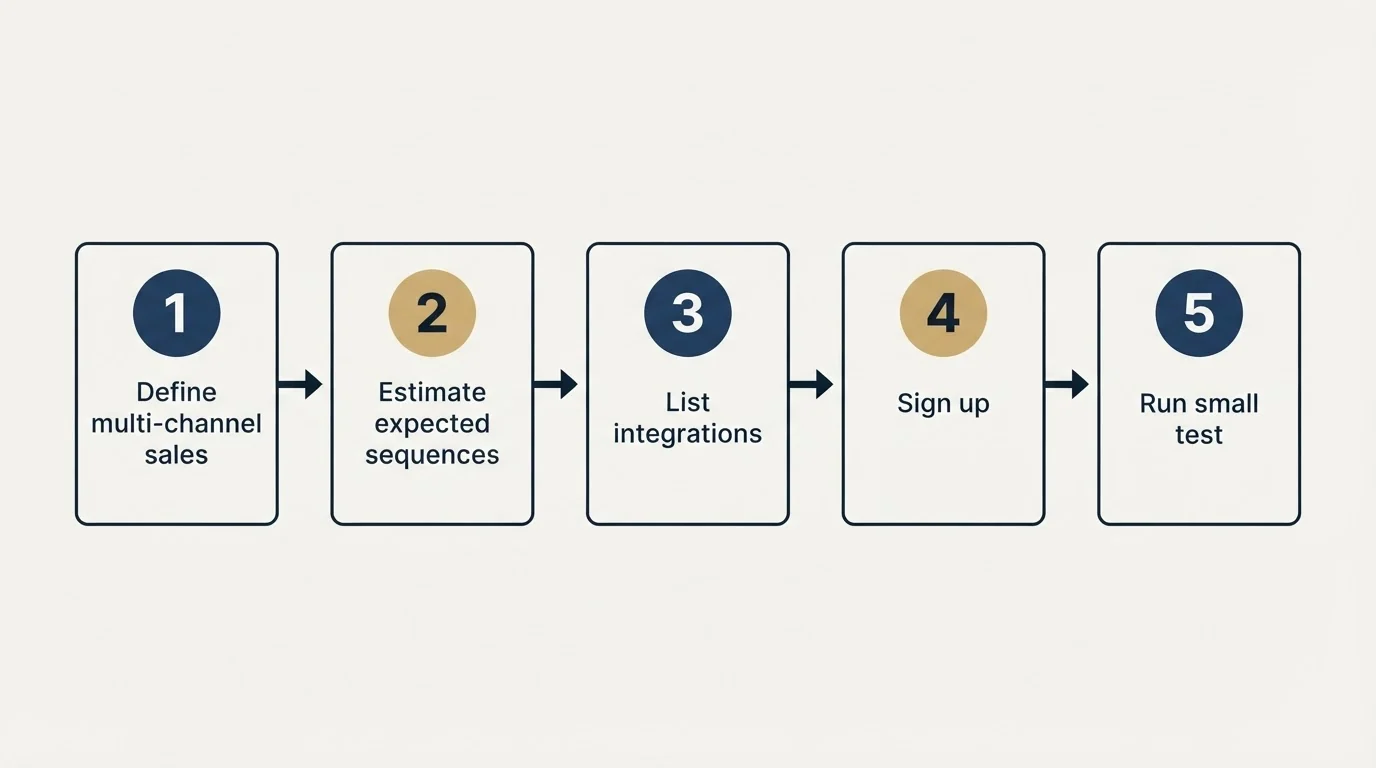 Step sequence: Getting Started Checklist (Define multi-channel sales, Estimate expected sequences, List integrations, Sign up)
