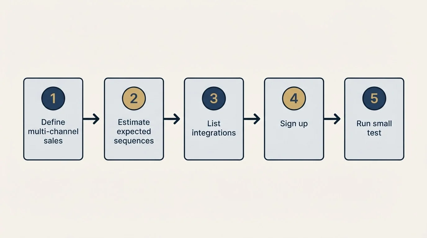 Step sequence: Getting Started Checklist (Define multi-channel sales, Estimate expected sequences, List integrations, Sign up)