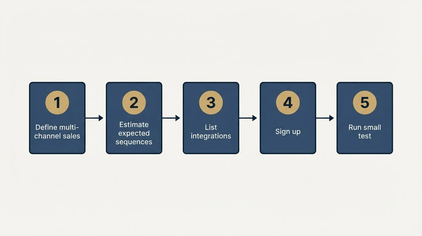 Step sequence: Getting Started Checklist (Define multi-channel sales, Estimate expected sequences, List integrations, Sign up)