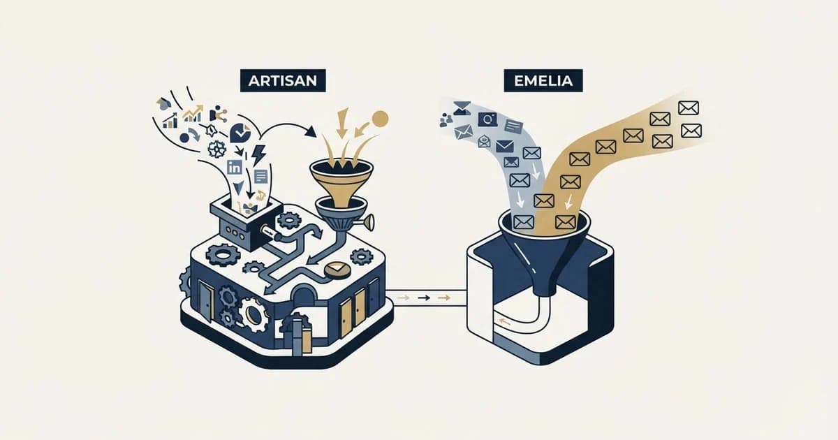 Editorial illustration for Artisan vs Emelia
