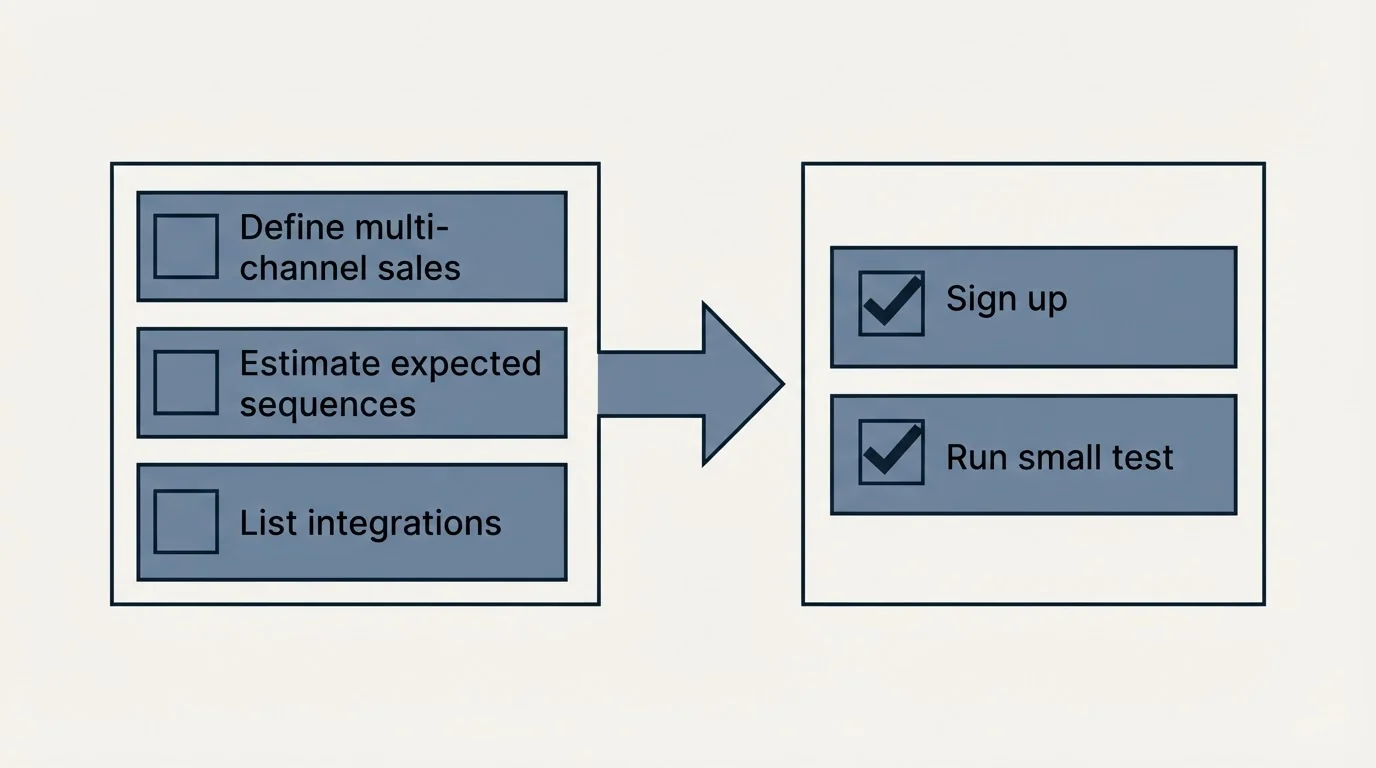 Before-and-after steps: Getting Started Checklist (Define multi-channel sales, Estimate expected sequences, List integrations, Sign up)