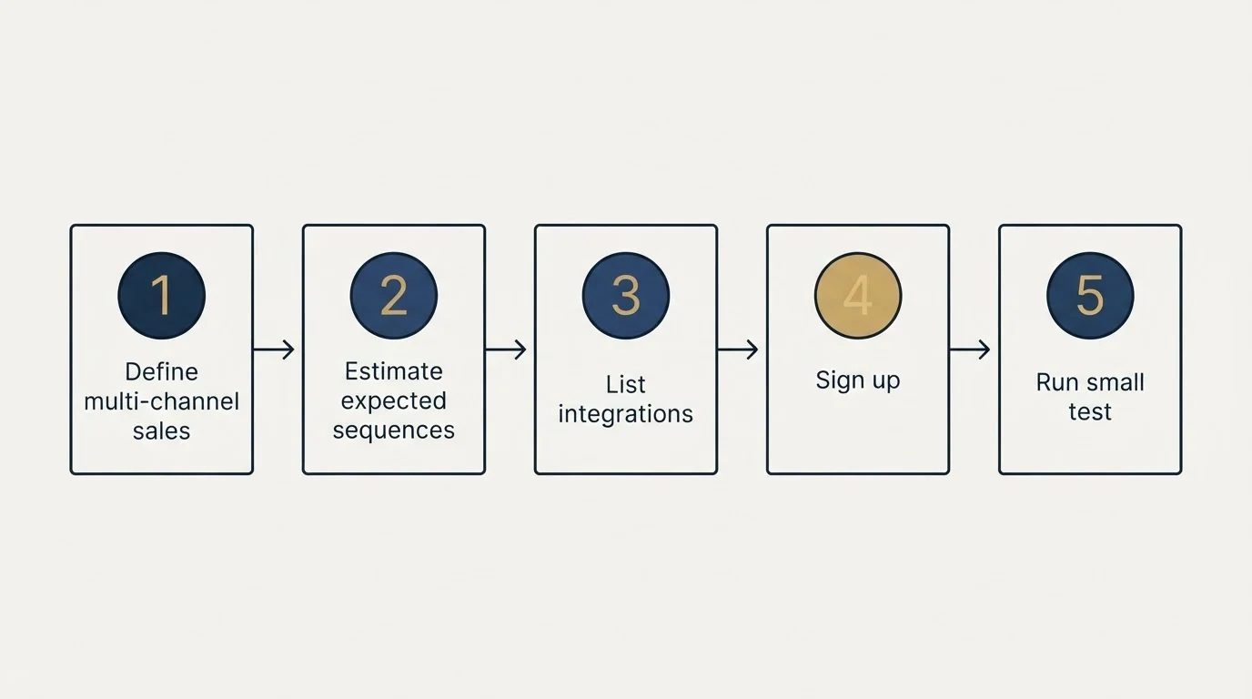 Step sequence: Getting Started Checklist (Define multi-channel sales, Estimate expected sequences, List integrations, Sign up)