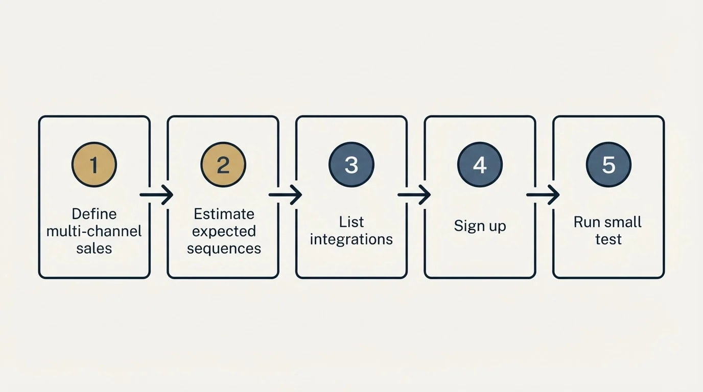 Step sequence: Getting Started Checklist (Define multi-channel sales, Estimate expected sequences, List integrations, Sign up)
