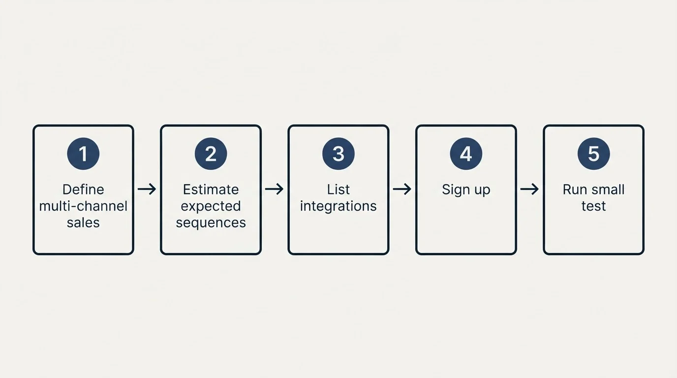 Step sequence: Getting Started Checklist (Define multi-channel sales, Estimate expected sequences, List integrations, Sign up)