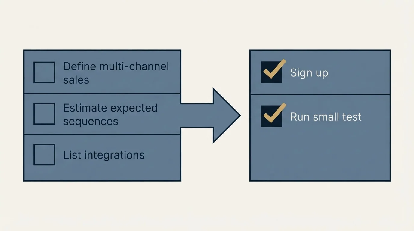 Before-and-after steps: Getting Started Checklist (Define multi-channel sales, Estimate expected sequences, List integrations, Sign up)
