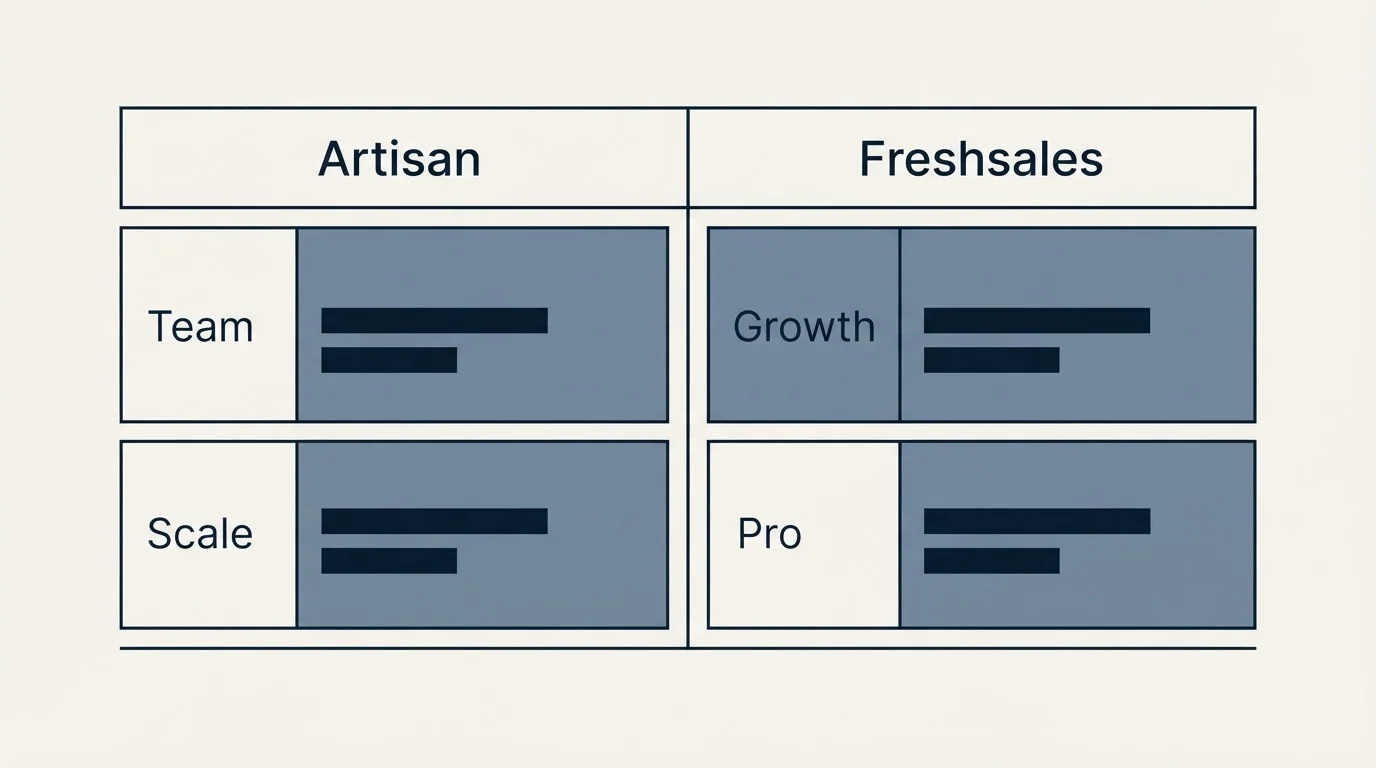Pricing table: Pricing Comparison (Artisan, Freshsales, Team, Growth)